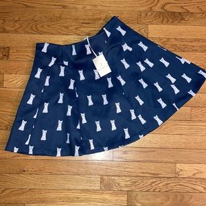 PAUL & JOE SISTER Sz 42 100% poly RARE Navy kitty cat circle skirt w/seams & zip